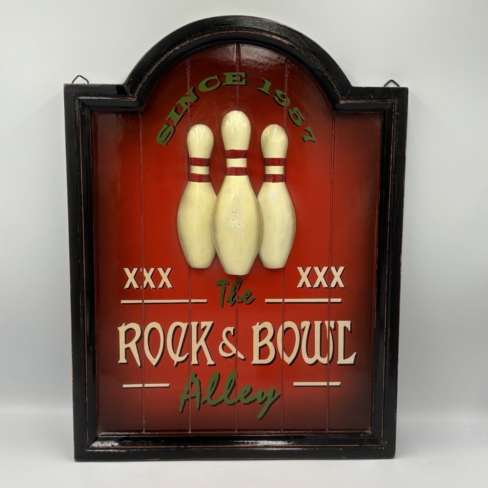 The Rock & Bowl‎ Alley Plaque Wall Decor 2005 Pins Are 3D ~16"x12"